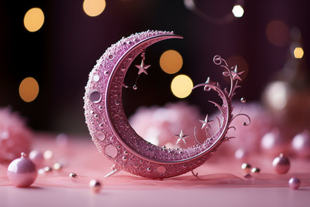 Luxury Ramadan Kareem background with crescent moon and beadsの素材