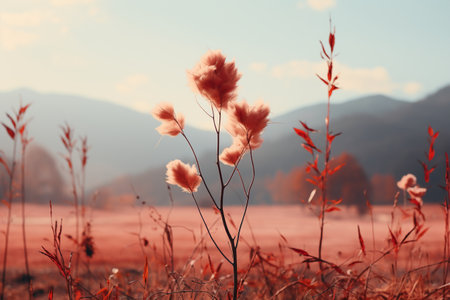 Wildflowers on the meadow in the mountains at sunset.の素材