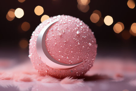 christmas bauble on bokeh background. 3d illustrationの素材