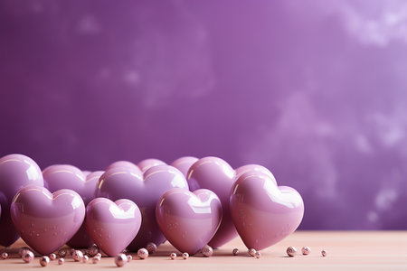 3d render of pink heart shape balloons on purple background. Valentine's day conceptの素材