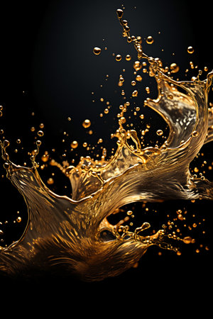 Splash of gold on a black background. 3d rendering, 3d illustration.の素材