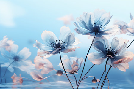 Beautiful blue flowers on a blue background. Floral background.の素材