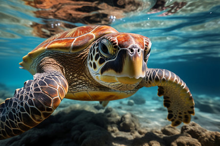 Hawaiian Green Sea Turtle (Chelonia mydas) swimming underwaterの素材
