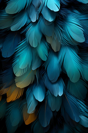 Colorful feathers as background. Close-up. 3D illustrationの素材