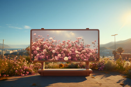 tablet pc with flowers in the desert. 3d rendering.の素材