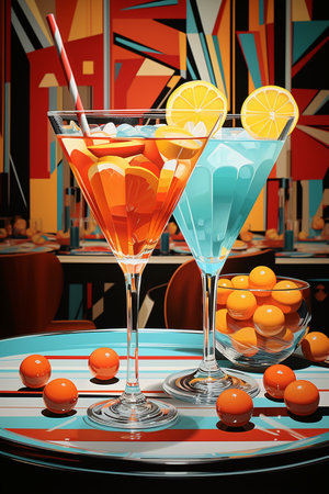 Cocktails on the table in the bar. 3d illustrationの素材