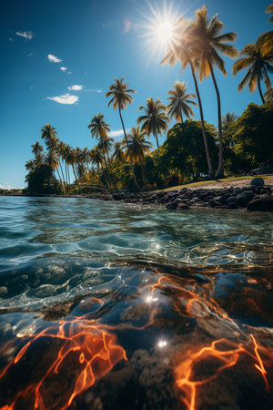 Palm trees on a tropical beach in Costa Rica, Central Americaの素材