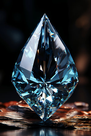 Blue diamond on a black background. The concept of wealth and success.の素材