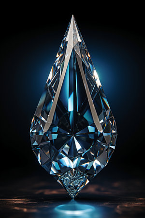 Blue diamond on a black background. 3d rendering, 3d illustration.の素材