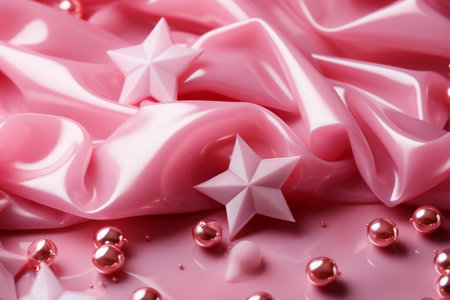 Abstract background of pink silk or satin with pearls and starsの素材