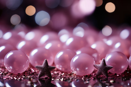 Christmas background with pink pearls and star on bokeh backgroundの素材