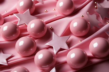 Pink and white confetti with stars on pink background, closeupの素材