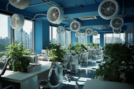 Air conditioner fan in a modern cafe. 3d rendering.の素材
