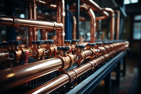 Pipes and valves in a factory. Industry background. Selective focus.の素材