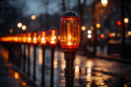 Street lamp on the embankment of the Moscow river at nightの素材