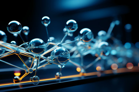 Molecule structure on black background. 3d render illustration.の素材