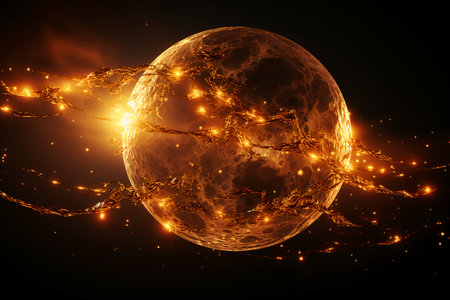 Fractal 3d sphere with glowing particles. Abstract background.の素材