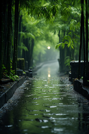 Bamboo grove in the morning. The bamboo grove in the morning.の素材