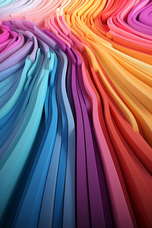 3d render of abstract background made of multi-colored curved linesの素材