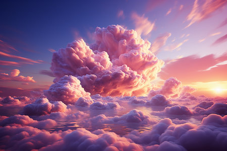 Beautiful sunset above the clouds in the sky. 3d renderの素材