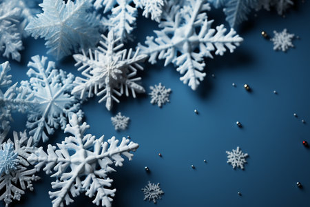 Snowflakes on blue background. Christmas background with copy space.の素材