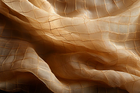 Close-up of beige crumpled fabric as background.の素材