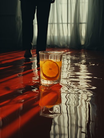 Cocktail with orange on the background of a man in a suitの素材