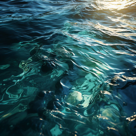 Blue sea water surface with waves and sun reflection. Natural background.の素材
