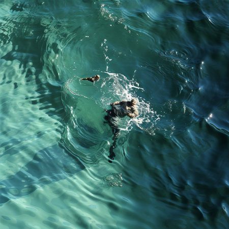 A man swimming in the sea with a mask and snorkelの素材