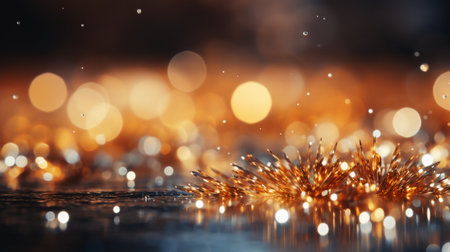 Golden christmas lights on bokeh background. Christmas and New Year conceptの素材