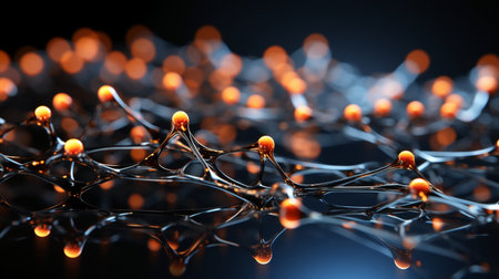 Abstract 3d rendering of network connection. Futuristic background with glowing particles.の素材