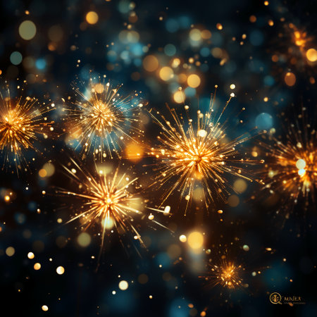 Abstract background with fireworks and bokeh effect. Vector illustration.の素材