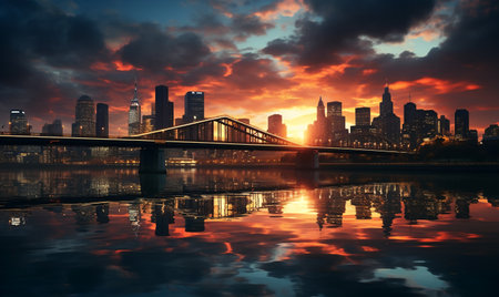 Chicago downtown skyline at sunset, Illinois, United States of America.の素材