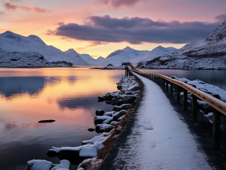 Beautiful winter landscape in Lofoten islands, Norway.の素材