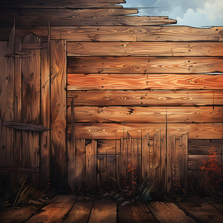 Wooden wall in the village. Grunge background. Vector illustrationの素材