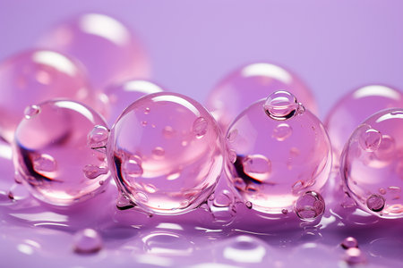 pink water drops on purple background macro close up, abstract backgroundの素材