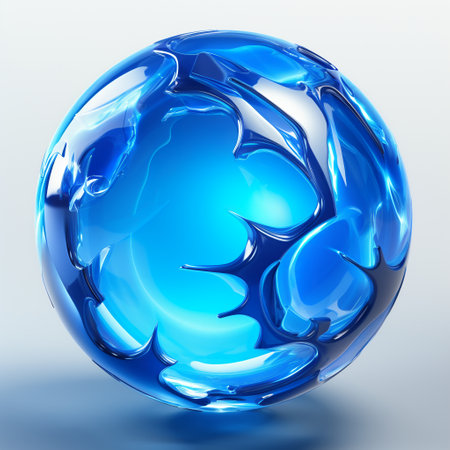 Blue glass sphere on a white background. 3d render illustration.の素材