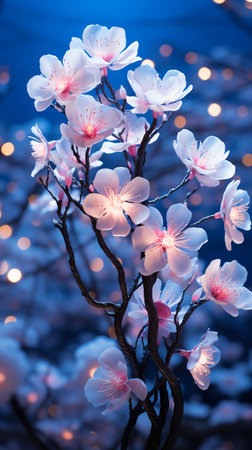 cherry blossom at night with bokeh background, Thailand.の素材