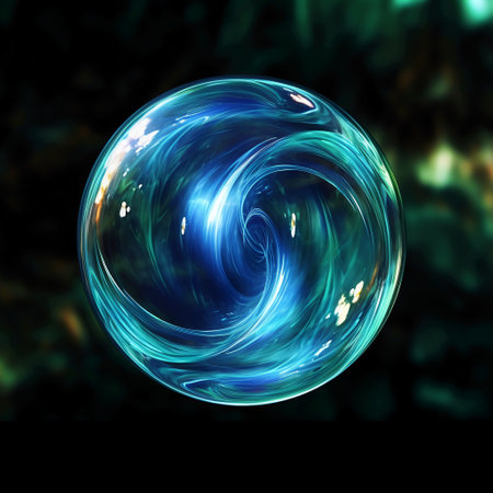 abstract blue sphere on a dark background, computer-generated imageの素材