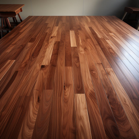 Wooden table and chairs in the dining room, perspective view.の素材