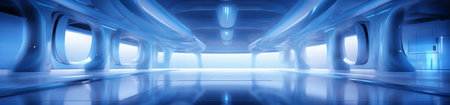 Futuristic corridor with lights and reflections, 3d rendering backgroundの素材