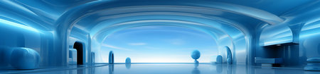 3d rendering of modern interior. Futuristic room with blue walls.の素材