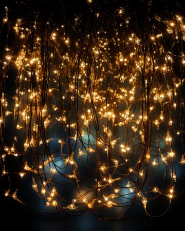 Christmas lights on a dark background. Glowing Christmas garland.の素材