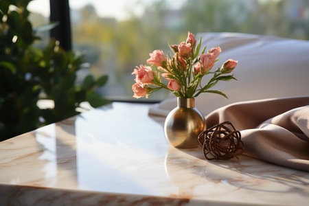Beautiful flowers in vase on table in room. Interior designの素材
