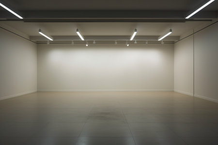 Empty gallery interior with lights on the wall. 3d rendering.の素材