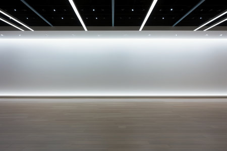 Empty room with white wall and wooden floor in modern art gallery.の素材