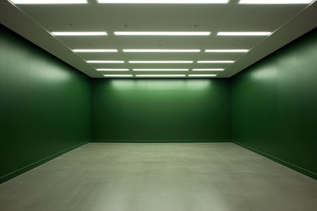 Green empty room with white floor and green wall. 3d renderingの素材