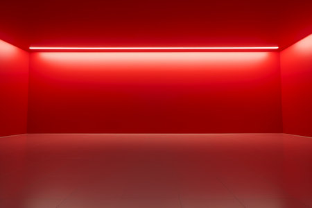 Red empty room with a red wall and floor. 3d renderingの素材