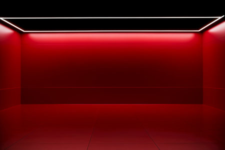 3d rendering of a red empty room with lights on it.の素材
