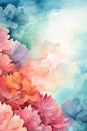 Watercolor floral background with pink and blue hydrangea flowersの素材